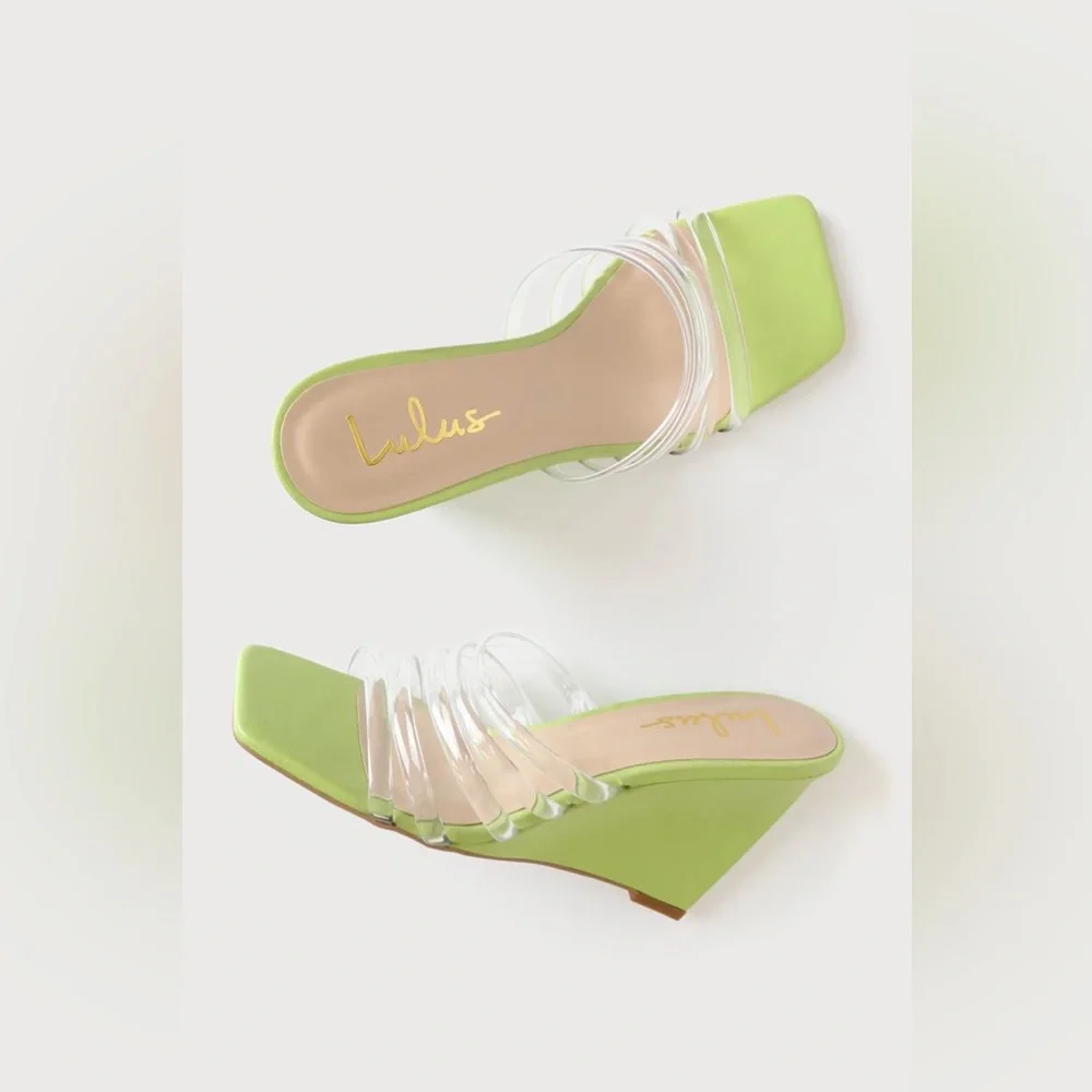 Lulus Chax Green Clear Slide-On Wedge Sandals